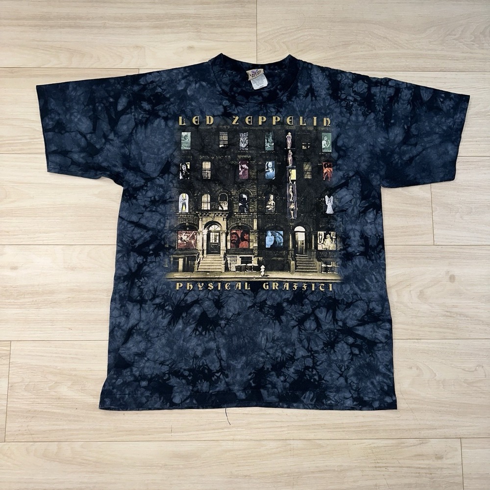 Vintage Led Zeppelin Physical Graffiti Large Shirt Single Stitch Liquid Blue